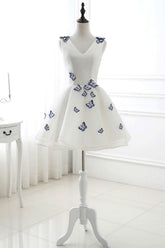 Cute Homecoming Dress White V Neck Short Party Cocktail Dress