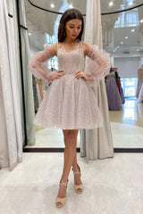 Cute Sweetheart Neck Homecoming Dress Tulle Sequin Short Cocktail Dress