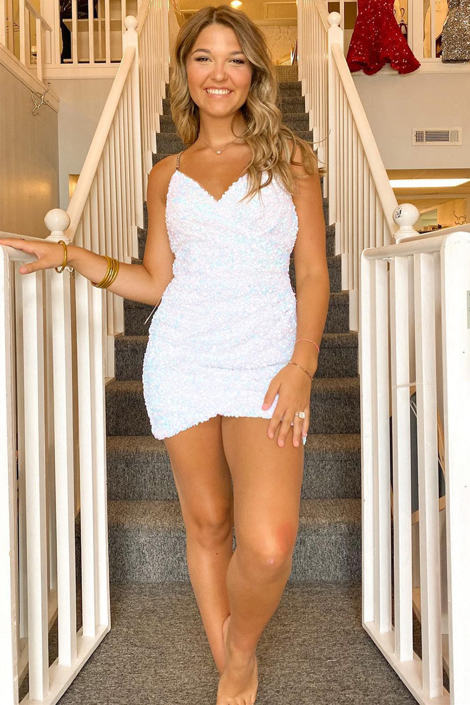 Dakota Homecoming Dress Pretty Bodycon Shoulder straps Sequin Short Party Cocktail Dress