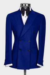 Dark Blue Double Breasted Peaked Lapel Prom Suit