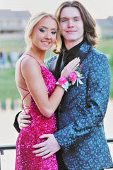 Dark Blue Peak Lapel Jacquard Men's Prom Homecoming Jacket