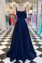 Dark Blue Prom Dress Long Simple Formal Evening Dress