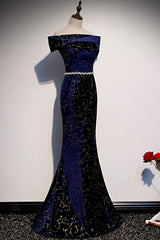 Dark Blue Prom Dress Mermaid Long Evening Dress