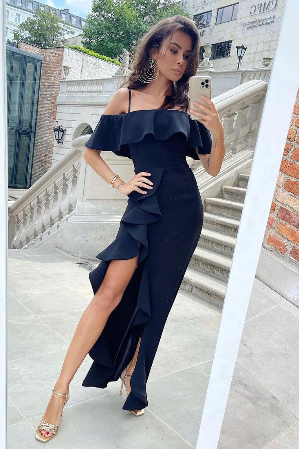 Dark Blue Prom Dress Off the Shoulder Long Evening Dress