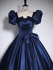 Dark Blue Prom Dress Satin Long Formal Gown Evening Dress