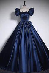 Dark Blue Prom Dress Satin Long Formal Gown Evening Dress