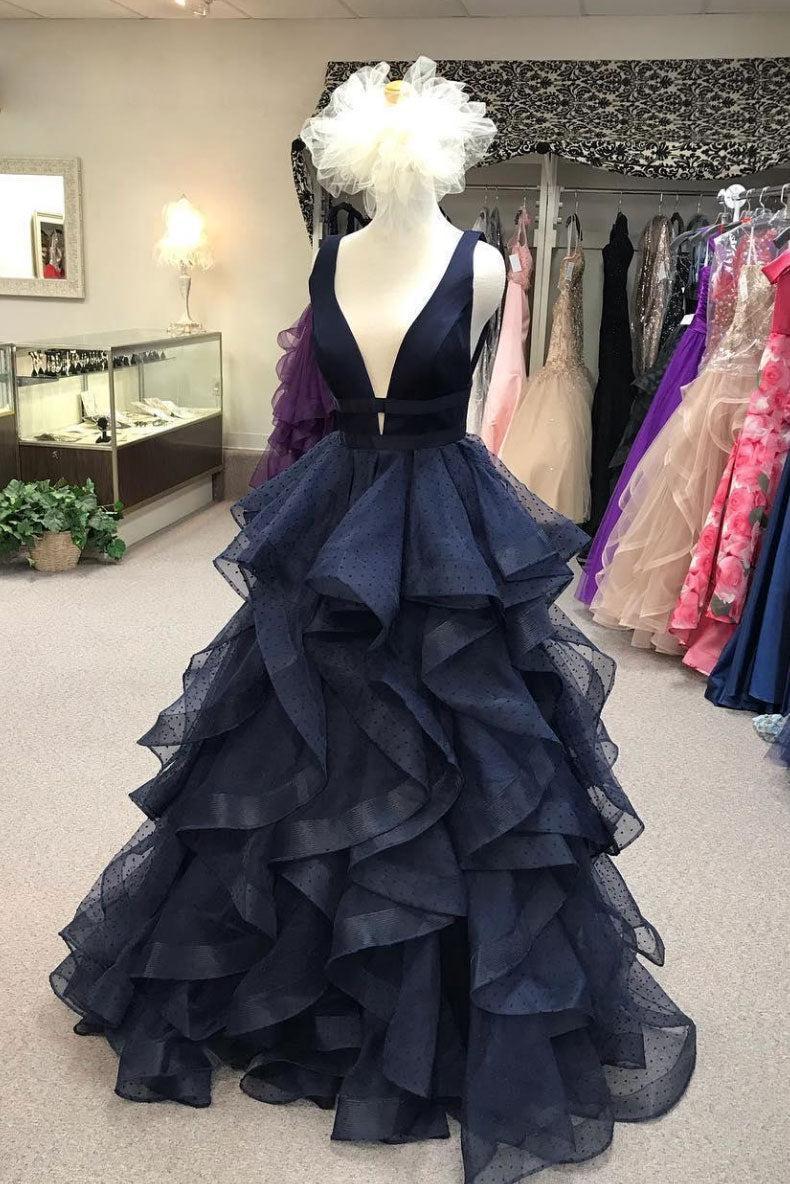 Dark Blue Prom Dress Tulle Long Evening Dress