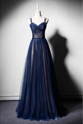 Dark Blue Prom Dress Tulle Long Formal Gown Evening Dress