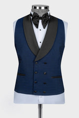 Dark Blue Shawl Lapel 3 Piece Men's Wedding Suit