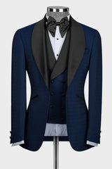 Dark Blue Shawl Lapel 3 Piece Men's Wedding Suit
