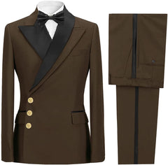 Dark Brown Close Fitting Peaked Lapel Prom Suit for Men
