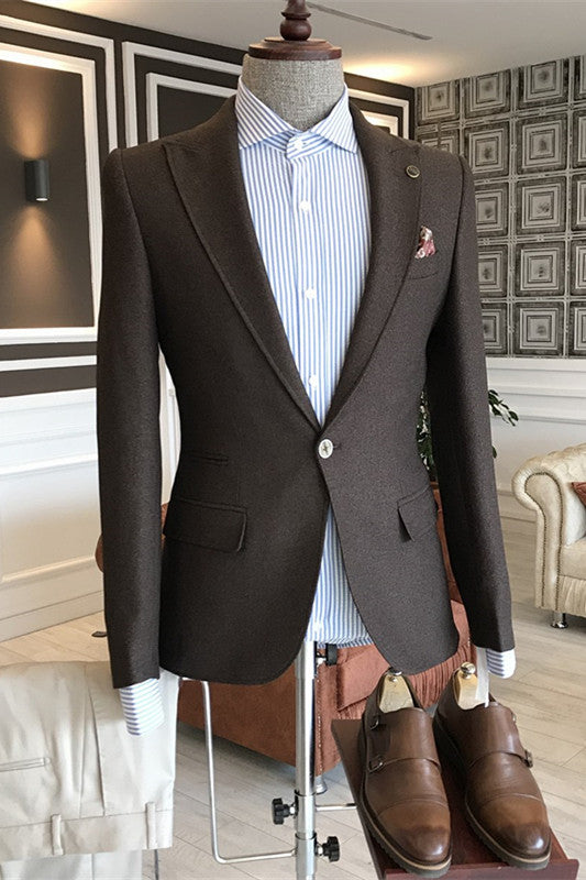 Dark Brown Peaked Lapel Business Suit
