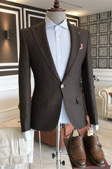 Dark Brown Peaked Lapel Business Suit