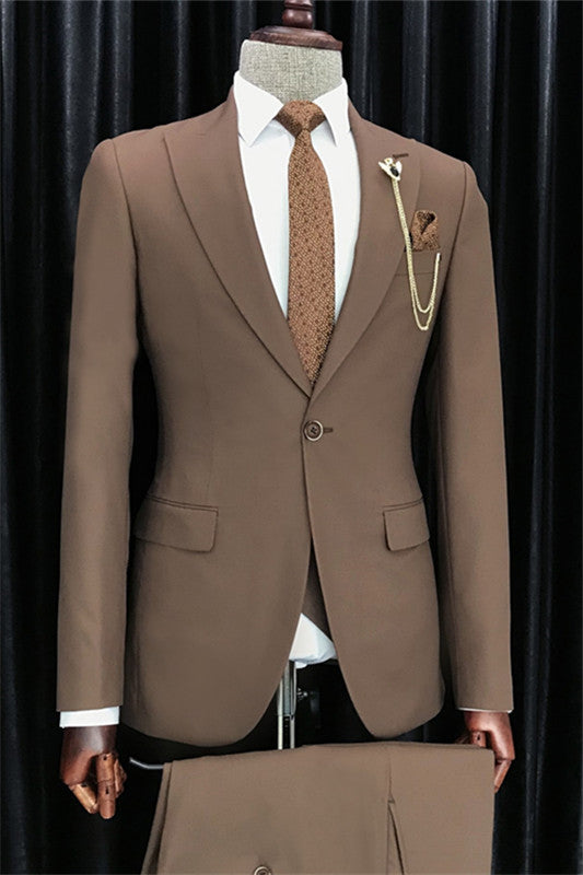 Dark Brown Slim Fit Peaked Lapel Business Suit