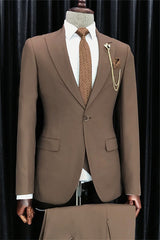 Dark Brown Slim Fit Peaked Lapel Business Suit