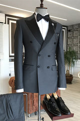 Dark Gray Double Breasted Peaked Lapel Business Suit