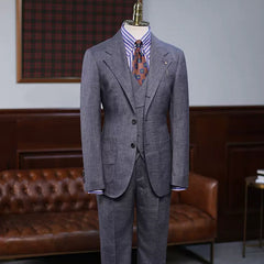 Dark Gray Notched Lapel 3 Piece Business Suit
