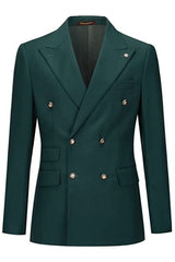 Dark Green Double Breasted Slim Fit Prom Suit for Men