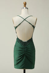 Dark Green Homecoming Dresses Beaded Short Cocktail Dresses with Appliques