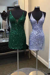 Dark Green Homecoming Dresses Sequin Tight Cocktail Dresses with Fringes