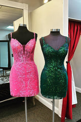 Dark Green Homecoming Dresses Sequined Tight Short Cocktail Dresses