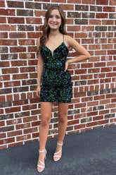 Dark Green Homecoming Dresses Sequined Tight Short Cocktail Dresses