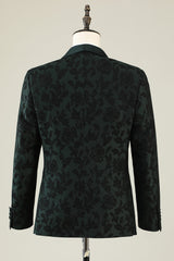 Dark Green Jacquard Shawl Lapel One Button 2 Piece Men's Prom Suit