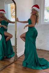 Dark Green Mermaid Sweetheart Long Prom Dress Satin with Slit