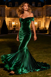 Dressystars Dark Green Mermaid Velvet Long Holiday Party Dress With Pleats