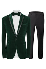 Dark Green Notched Lapel Two Piece Velvet Prom Suit