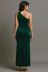 Dressystars Dark Green One Shoulder Long Mermaid Prom Dress With Slit