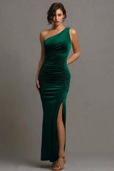 Dressystars Dark Green One Shoulder Long Mermaid Prom Dress With Slit