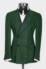 Dark Green Peaked Lapel Double Breasted Prom Suit