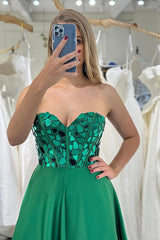 Dark Green Prom Dress A Line Sweetheart Long Mirror Evening Dress