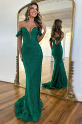 Dark Green Prom Dress Off The Shoulder Mermaid Corset Long Evening Dress