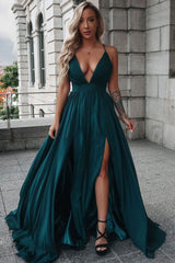Dark Green Prom Dress V Neck Long Formal Gown Evening Dress