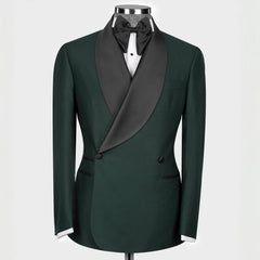 Dark Green Shawl Lapel Double Breasted Wedding Suit
