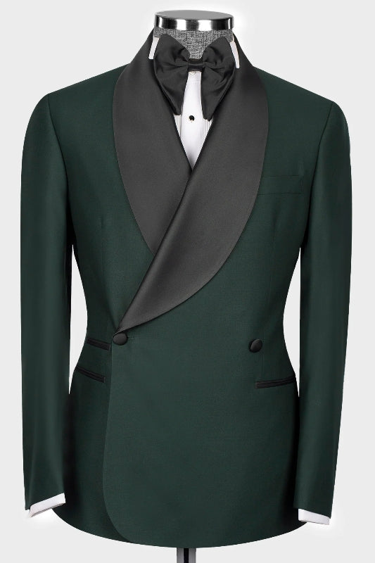 Dark Green Shawl Lapel Double Breasted Wedding Suit