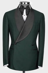Dark Green Shawl Lapel Double Breasted Wedding Suit