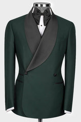 Dark Green Shawl Lapel Double Breasted Wedding Suit