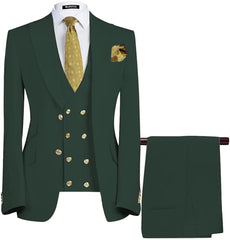 Dark Green Three Piece Peaked Lapel Business Suit