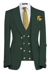 Dark Green Three Piece Peaked Lapel Business Suit