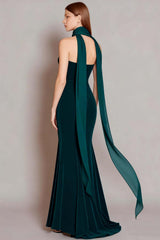Dressystars Dark Green Velvet Neck Scarf Long Mermaid Prom Dress