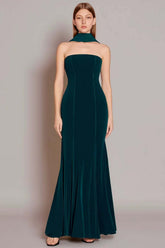 Dressystars Dark Green Velvet Neck Scarf Long Mermaid Prom Dress