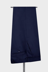 Dark Navy Peaked Lapel 3 Piece Business Men Suit