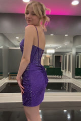 Dark Purple Homecoming Dresses Corset Tight Short Cocktail Dresses With Beadings