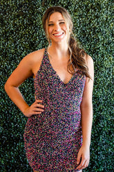 Dark Purple Homecoming Dresses Sequined Backless Tight Short Cocktail Dresses