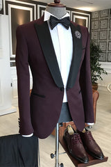 Dark Wine Peaked Lapel 2 Piece Slim Suit for Prom