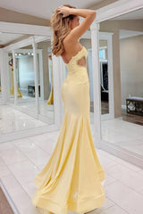 Yellow Mermaid Strapless Dress With Flowing Slit Prom Dress Formal Evening Gown