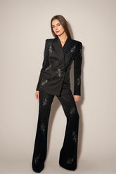 Double-Breasted Black Suits For Women With Sparkly Peak Lapels